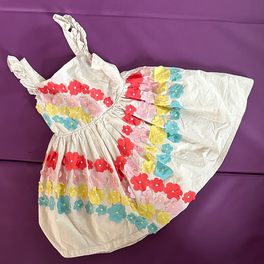 Mini Boden Cream Dress with colorful flowers